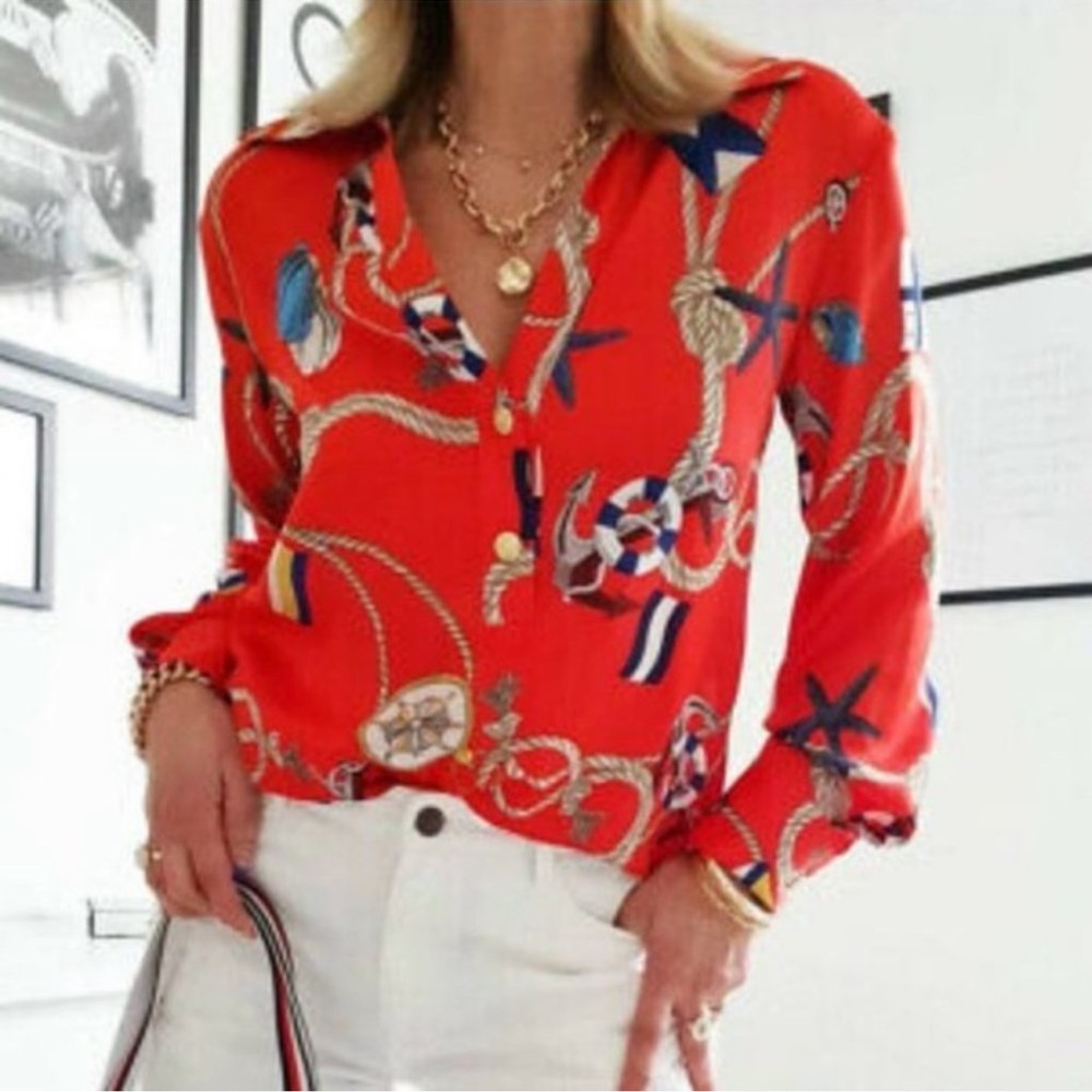 Zara Nautical Print Blouse